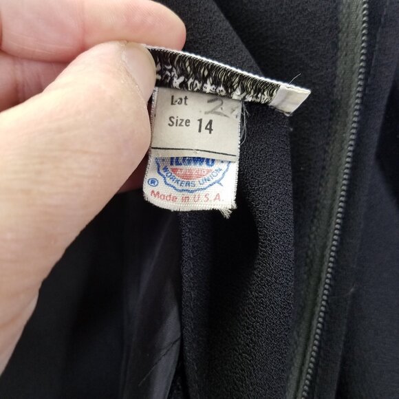 Vtg Nat Kaplan Couture Shift Dress 14 Black Long Sleeve Layered Ribbon Bow 80's - Picture 15 of 16